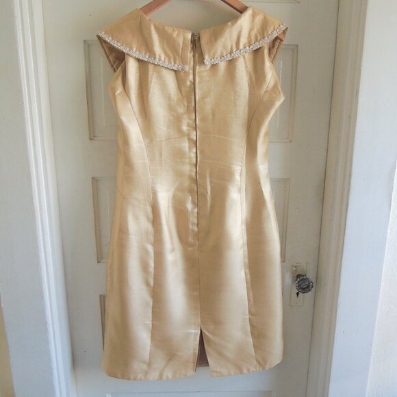 Gold Shimmery Ruched Retro 60s Costume Cosplay Cocktail Dress L/XL - Picture 8 of 11